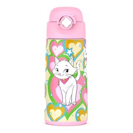 Ntswasd Girls Insulated Water Bottle with Covered Pop-Up Straw,16 oz Kids Cups with Stainless Steel Leak Proof for School Pink（Cat）