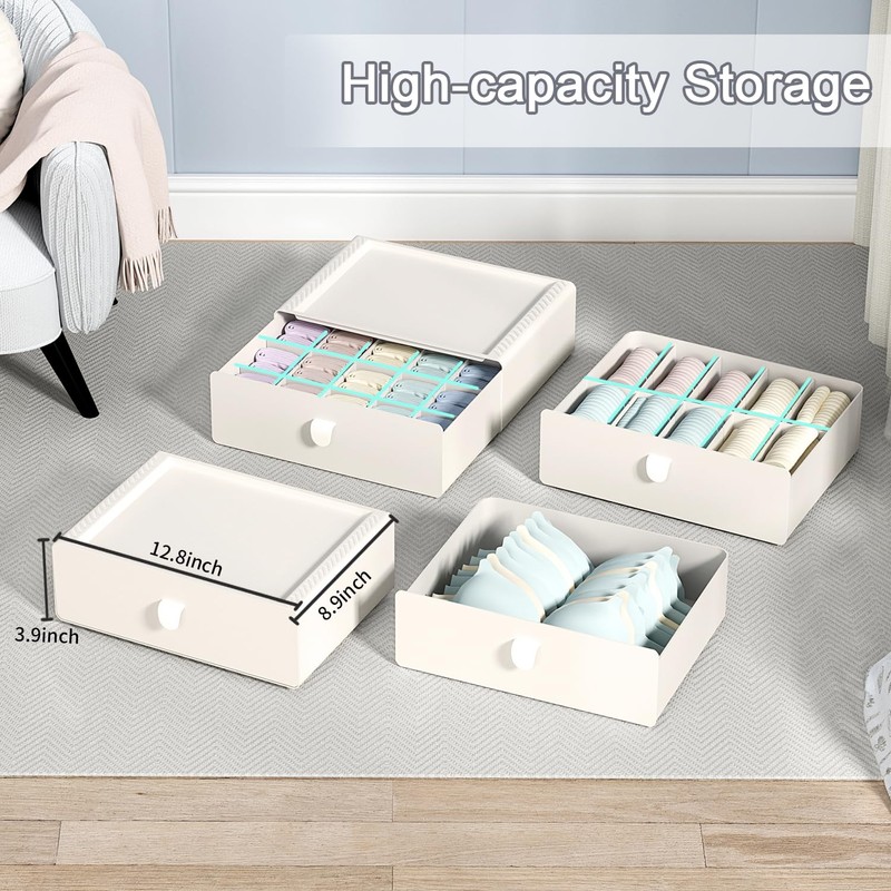 Tynulox Underwear Organizer Drawer, 10 Cells Plastic Panties Drawer, Stackable