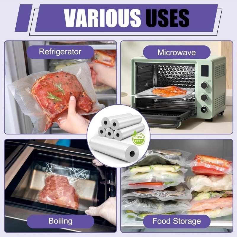 DwellWel Vacuum Sealer Rolls 11x20ft, 8x20ft – 6 Pack Commercial