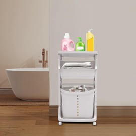 DYRABREST 3-Tier Rolling Laundry Hamper with Wheels and Removable Baskets, Foldable Storage Organizer Cart for Bathroom, Bedroom, Closet, Ideal for Clothes, Toys (White)