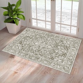 Washable Entryway Rug 3x5 | Non Slip Rug Runners for Hallways, Entryways, Kitchens, Bathrooms, Bedrooms | Ultra-Soft Flannel Carpet Kitchen Rug with Rubber Backing (Sand, 3x5)
