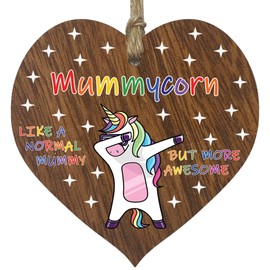 Mummy Birthday Gift for Her - Mummycorn - Wooden Heart Plaques, Dark Wood Sign Keepsake, Funny Mum Happy Birthday Plaque Mum Gifts Unicorn Awesome Mummy Present from Son or Daughter