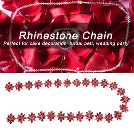 1 Yard Rhinestone Trim Flower Type Rhinestone Chain Applique for Wedding Party Decoration Bridal Costume Embellishment Clothing Accessories(Red)