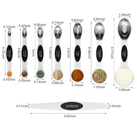 Aovchei 8 PCS Magnetic Measuring Spoons Set, Dual Sided, Stainless Steel Small Tablespoon, Teaspoons, Fits in Spice Jars, for Dry and Liquid, Black