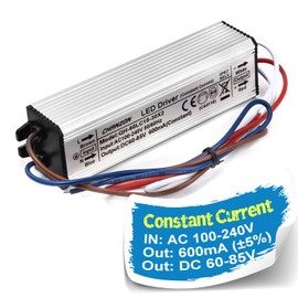 Chanzon LED Driver 600mA (Constant Current Output) 60V-85V (Input 100-240V AC-DC) (18-25) x3W 54W 60W 75W IP67 Waterproof Power Supply 600 mA Lighting Transformer for High Power COB Chips (Aluminium)
