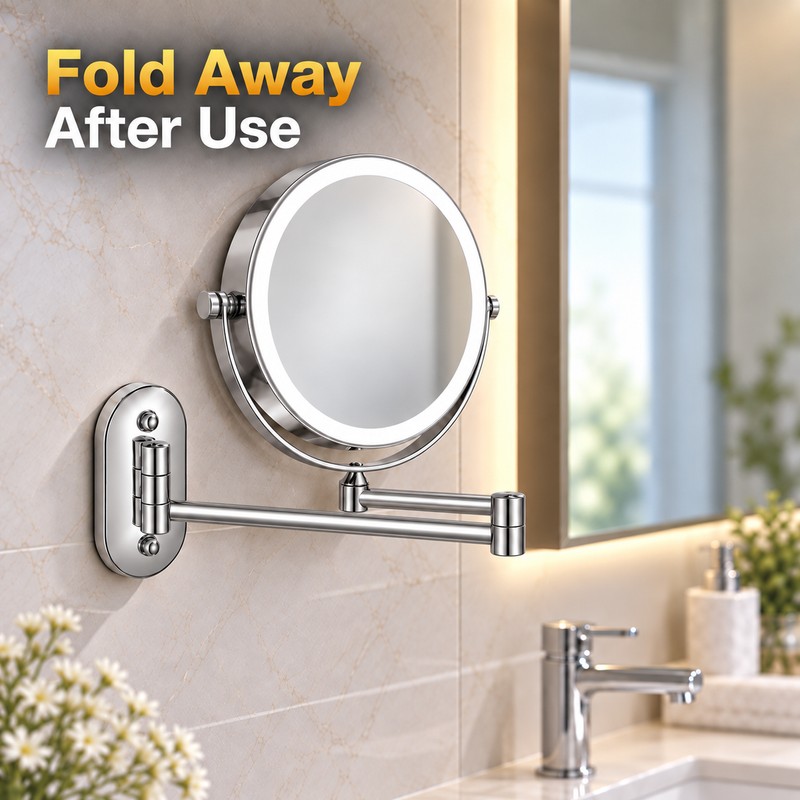 7–8 Inch Wall-Mounted LED Makeup Mirror, 1X/3X–10X, Battery & USB