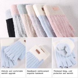 Geoxury Fingerless Gloves - Half Finger Mittens Winter Knitted Thermal Women Gloves For Cold Weather Typing Working Driving