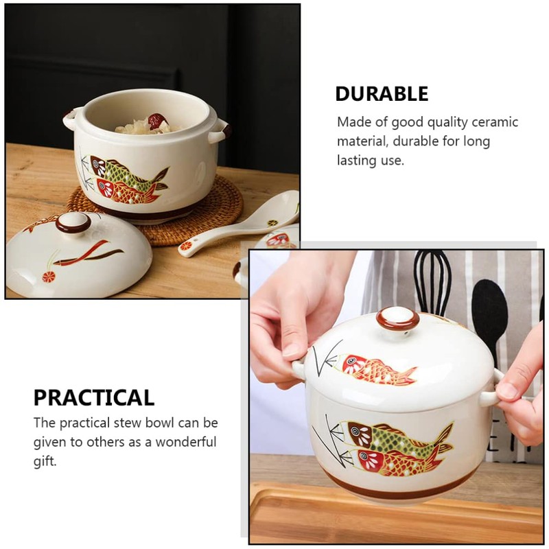 Cabilock 450ml Ceramic Stewing Pot with Lid Round Casserole Clay