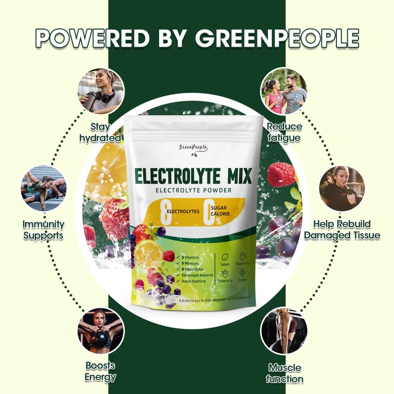 GreenPeople Electrolytes Powder Hydration 16 Packets Sugar Free Recovery Electrolyte