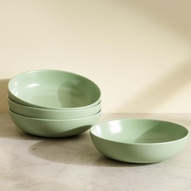 Ava Nord Ceramic Pasta Bowls Set of 4 – 40oz Extra Large Dinner Bowls, Deep Plates Salad Bowl for Eating, Pasta Plates, Stoneware Shallow Bowl Plate Set, Dishwasher & Microwave Safe - Green