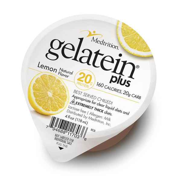 ProSource Gelatein Plus Lemon: 20 grams of protein. Ideal for clear liquid diets, swallowing difficulties, dialysis and oncology. Great pre or post-workout snack. (12 pack) …