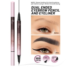 Curved Eyebrow Pen, 2 in 1 Dual Ended Microblading Eyebrow Pencil, Waterproof and Last All Day 4 Tip Brow Pencil with Precise Tip, Create Natural Hair Like Brows and Eyeliner (Natural Black)