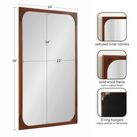 Kate and Laurel Kenai Modern Rectangle Wooden Wall Mirror; 24 x 36; Walnut Brown; Decorative Wood Rectangular Mirror for Use as Bathroom Vanity Mirror or in Living Room; Entryway; or Bedroom