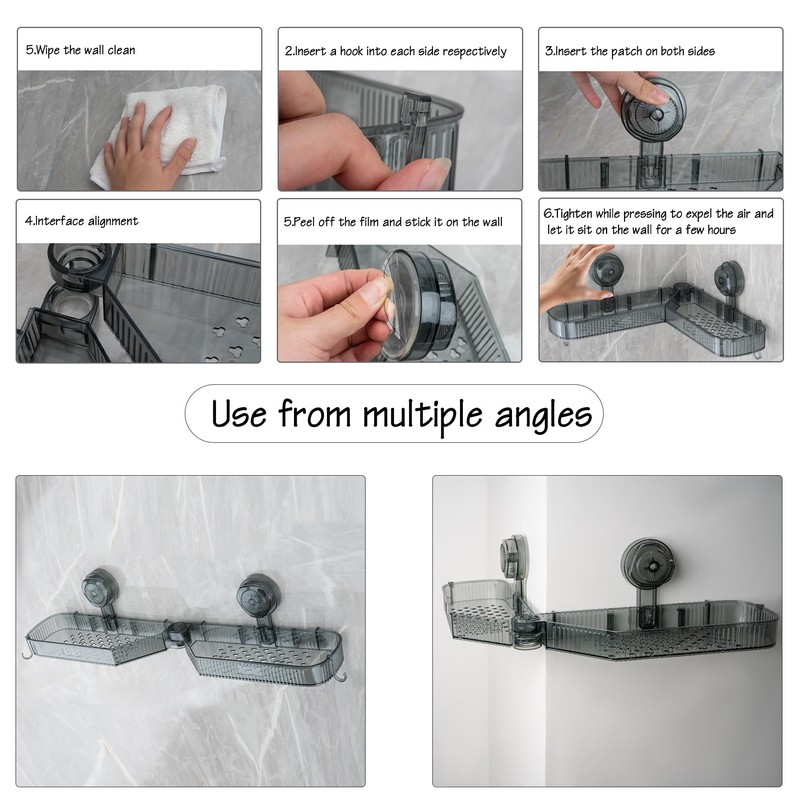 DODAMOUR Suction Corner Shower Caddy, No Drill Wall Mounted Bathroom
