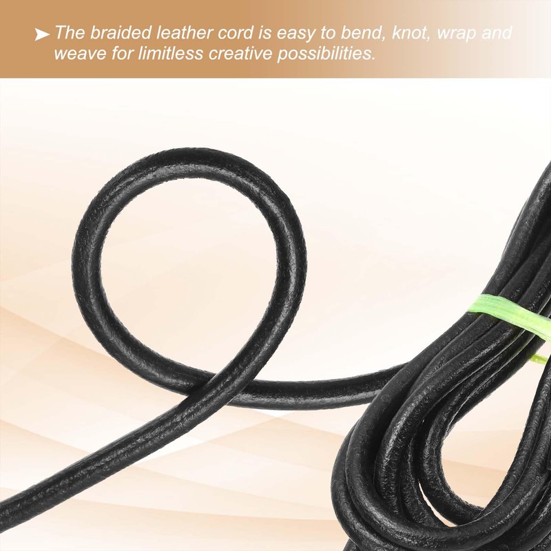 PATIKIL Round Braided Leather Cord, 7mm Round Braided Leather Cord