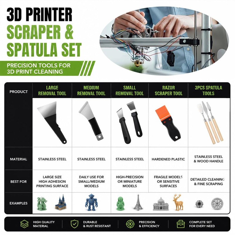 3D Printer Removal Tool Kit, 7 Precision Scrapers for Large,