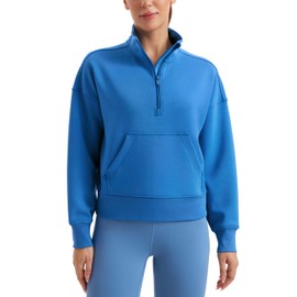 CRZ YOGA SoftAura Half Zip Sweatshirt for Women Long Sleeve Pullover Workout Casual Funnel Neck Tops with Pocket Sparkle Blue Medium