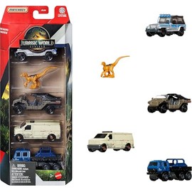 Matchbox Vehículo de Juguete Jurassic World Auto Básico Paquete de 5 para niños de 3 años en adelante