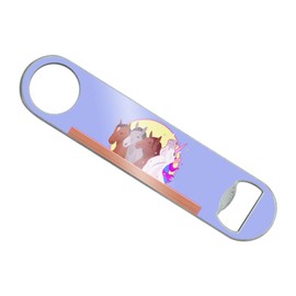 Unique Unicorn with Horses in Stable Stainless Steel Vinyl Covered Flat Bartender Speed Bar Bottle Opener