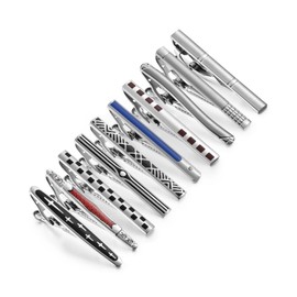 wynameleri Classic Tie Clip Set 10 Pcs for Business Wedding, 2.36 Inch Tie Pins for Men Silver Black Shirt Necktie Pinch for Men T0310014