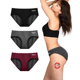 TIICHOO Period Underwear for Women Heavy Flow Silky Soft Absorbent Period Panties Incontinence Underwear 3 Pack (X-Large, Black/Burgundy/Charcoal Gray)