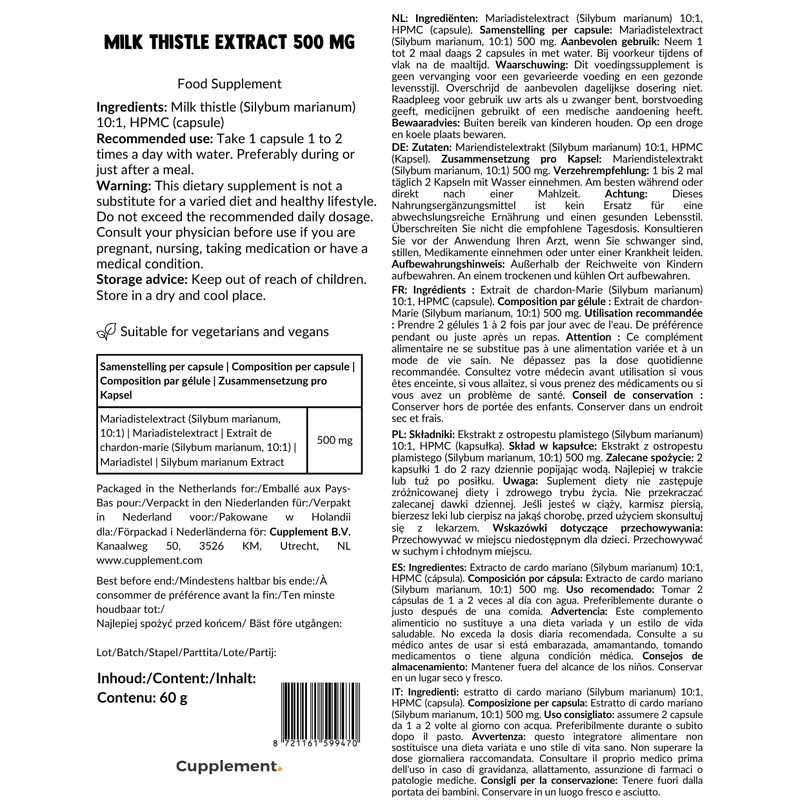 Cupplement Milk Thistle 60 Capsules, 10:1 Extract, Milk Thistle, No