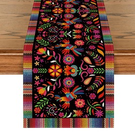 Artoid Mode Bird Dia De Los Muertos Serape Mexican Fiesta Table Runner, Cinco De Mayo Day of The Dead Kitchen Dining Table Decoration for Home Party Decor 13x108 Inch