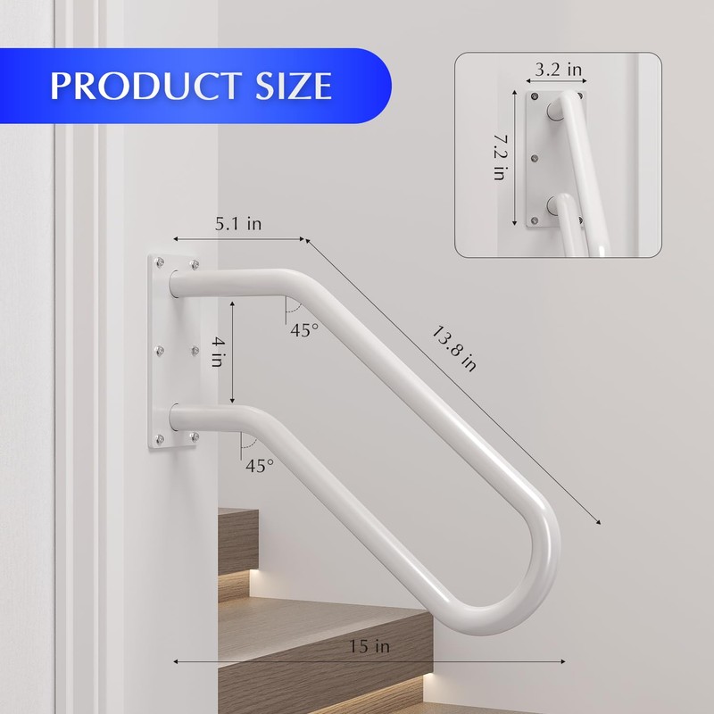 Hand Rails for Outdoor 1-2 Steps, Indoor Stairs, Bathroom, Wall