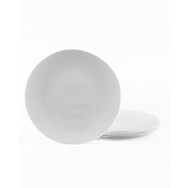 LaGlint 10.5 inch Dinner Plate Set of 6, Light and Durable Opal Glass Geometric Faceted White Dinnerware Plates, Dishwasher and Microwave Safe