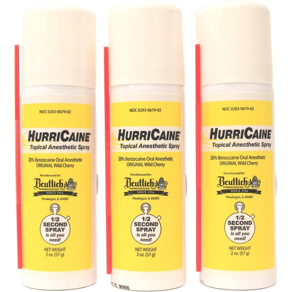 Hurricaine Topical Anesthetic Spray 2 oz Wild Cherry (Pack of 3)