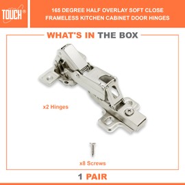 TOUCH Cabinet Hinges (1 Pair, 2 PCS) Frameless 165 Degree 3/8" Inch Half Overlay Clip-on Soft Close Lazy Susan Corner Kitchen Cabinet Cupboard Folding Door Hinges 3-Way Adjustable with Screws