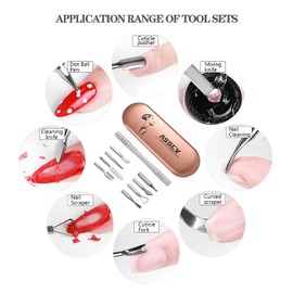 ASSCV Cuticle Pusher 8 in 1 Set,Dual End Removable Nail Gel Polish Removal Pushers,Stainless Steel Professional Multifunction Manicure Beauty Tools for Fingernail and Toenail