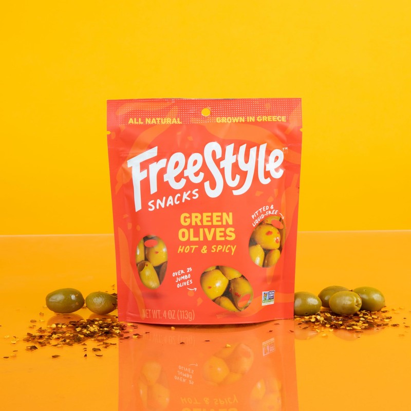 Freestyle Snacks Olives Green Hot Spicy 4 OZ