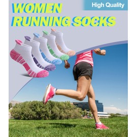 DOSKONI Ankle Socks for Women Running Athletic Thick Cushioned Wicking Low Cut Compression No Show Tab Socks 5 Pairs Multicolor B,6-9 ﻿