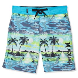 Hurley Doodle Paradise - Pantalones cortos para niño (niños grandes), azul (Blue Lazer), 18