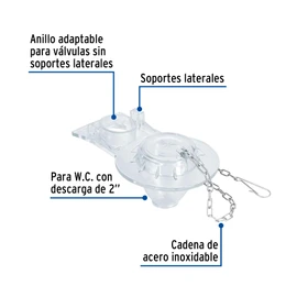 Foset SA-008, Sapo para WC de 2" PVC transparente con cadena inoxidable