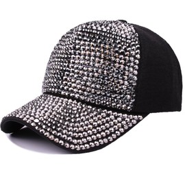 Gudessly - Gorra de béisbol ajustable con cristales de imitación para mujer, color liso, brillante, Gorra Gun-black, 7-7 1/2