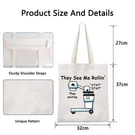 POFULL Xray Tech Gift They See Me Rollin' They waiting Tote Bag Radiologic Technologist Gift (They see me Xray Tote Bag)