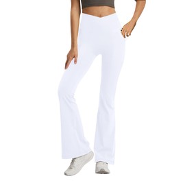 Jinhiteam Flare Leggings for Girls 9-10 Years Old Athletic High Waist White Teen Yoga Pants with Pockets