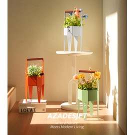 AZADESJET Plant Stand Indoor, Metal 2 in 1 Portable Planters with Grow Bags & Handle, Stable Stylish Indoor Plant Stands Outdoor, Modern Flower Stand, 7.5'' x 17.3'', White, Plant Not Included