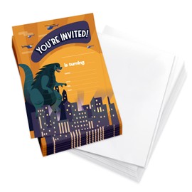 Coastal Palm Godzilla Happy Birthday Invitations Invite Cards (25 Count) With Envelopes Boys Girls Kids Party (25ct Design 1)