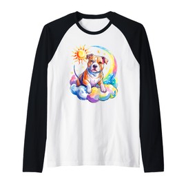 Rainbow Clouds Staffordshire Bull Terrier Staffy Terriers Raglan Baseball Tee