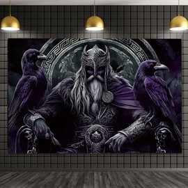 FENDROM Norse Viking Tapestry Odin Warrior Sword Axe Raven Tapestries Square Knot Tattoo Wall Hanging Nordic Meditation Runes for Men Bedroom Aesthetic Gothic Room Home Decor
