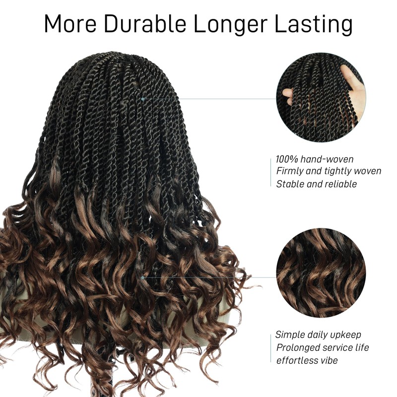 Full Lace Twist Braided Wig with Curly Ends for Black