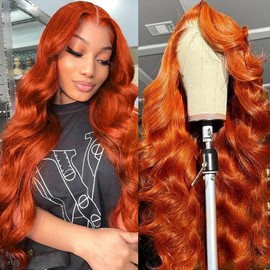 dorbess Ginger Orange 30 Inch Lace Front Wigs Human Hair Body Wave Wavy 13x6 HD Lace Front Glueless Ginger Wig Human Hair 180% Density Transparent HD Lace Frontal Human Hair Wigs Pre Plucked With Baby Hair