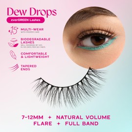 everGREEN Plant Lashes, Full Band, Strip Lashes, Natural Wispy Eyelashes, Fake Eyelashes, Plant Based Fibres, Flared & Natural Volume (Dew Drop) Full Band Lash
