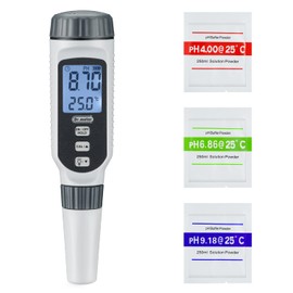 PH Meter, Dr.meter Digital PH Tester 0.01 Resolution High Accuracy Backlit Two-Color LCD Display pH Meter For Water, 0-14pH Measurement Range with Data Hold Function