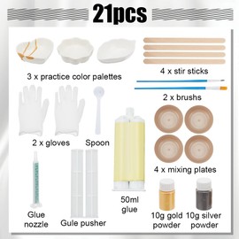 WEBEEDY Kintsugi Repair Kit 19 Pcs Gold & Silver Ceramic Repair Kit for Beginners DIY Kintsugi Repair Starters,Complete Kintsugi Repair Kit Japanese Art Gift for Broken Ceramics Glass Jade Sculptures