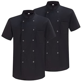 MISEMIYA - Pack 2 Units -Chef Jackets Gentleman with Short Sleeves - Ref.8421 - Small, Chef Jacket 6821 - Black