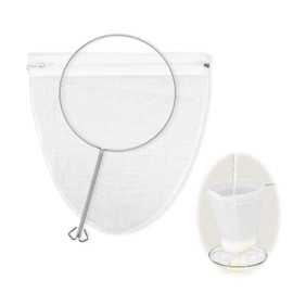 1 Pack Ultra Fine Mesh Strainer Bags, Reusable with Stainless Steel Handle, Filter for Nut Milk, Coffee, Juice, Cheese, Honey, and More (Medium)